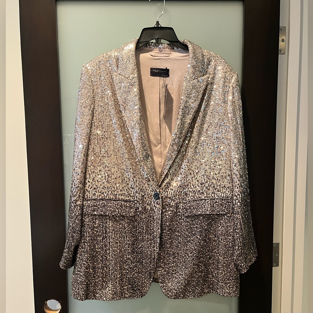 Marks & Spencer Silver Ombré Sequin Blazer - Size: 18US (22UK) - NWT
